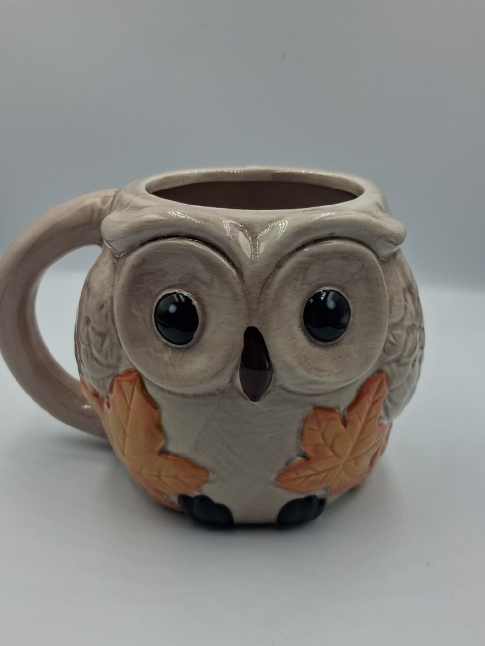 Harry & David Owl Coffee Mug Cup Large Autumn Fall Leaf Halloween 24oz EUC